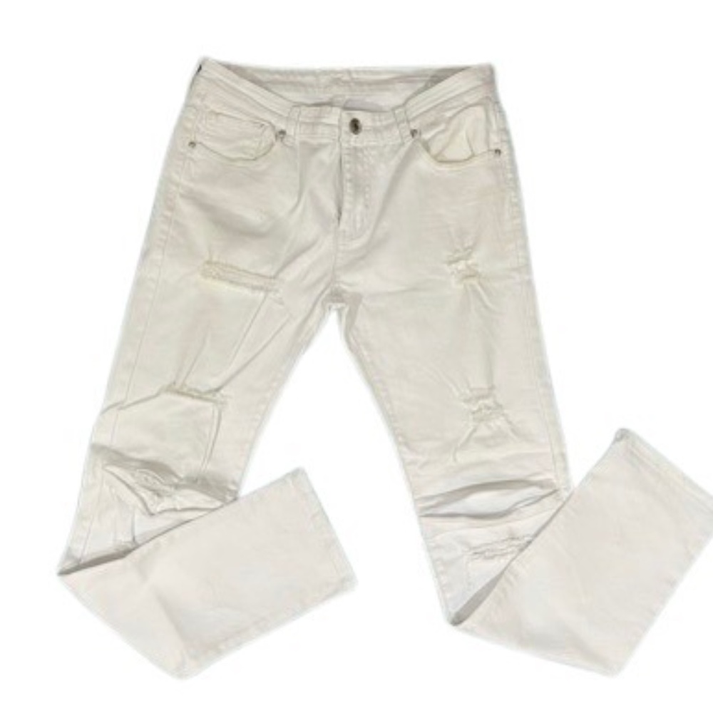White Distressed Slim Denim